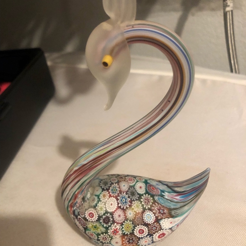 🇮🇹Murano Fratelli Toso Millefiori Art Glass Swan Figurine-162A$135 or$120w/offer - Picture 2 of 4